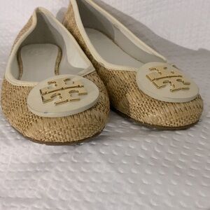 Tory Burch Reva Signature Logo Raffia Ballet Flats